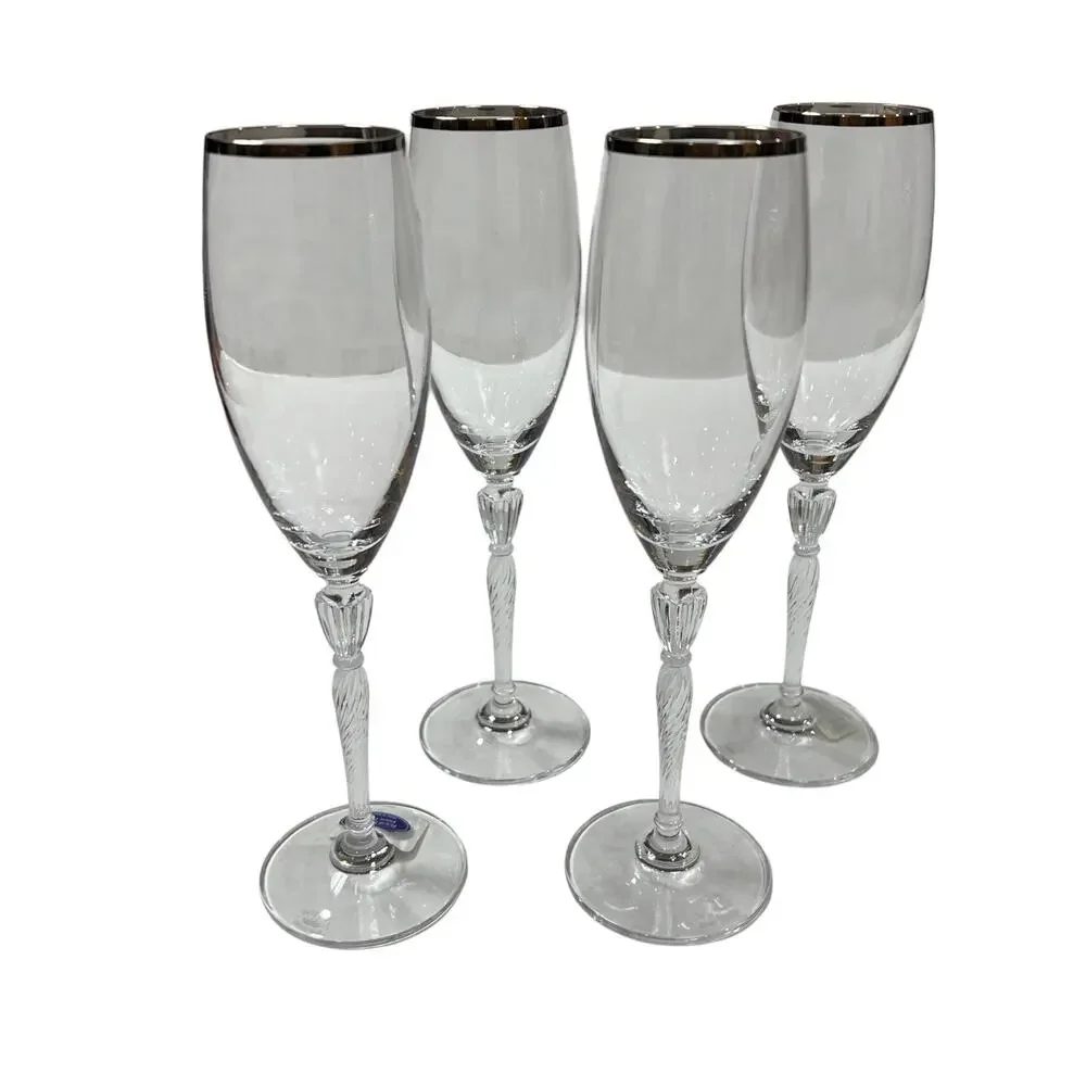 Royal Doulton Oxford Platinum Champagne Flute Set of 4 Lead Crystal Austria NEW